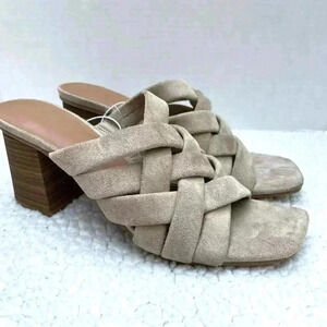 NWT Universal Thread Tan Faux Suede Square Toe Open Back Block Heel Mule Size 11